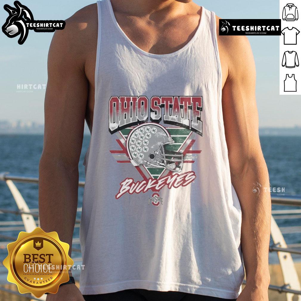 Official Ohio State Buckeyes triangle vintage tank top in red with logo, perfect for game day and casual wear.
