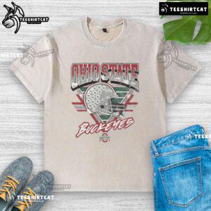 Vintage washed T-shirt featuring the official Ohio State Buckeyes logo in a triangle design, perfect for fans.