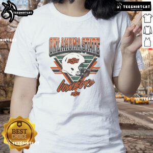 Official Oklahoma State Cowboys Triangle Vintage Ladies Tee showcasing a stylish retro design in orange and black.