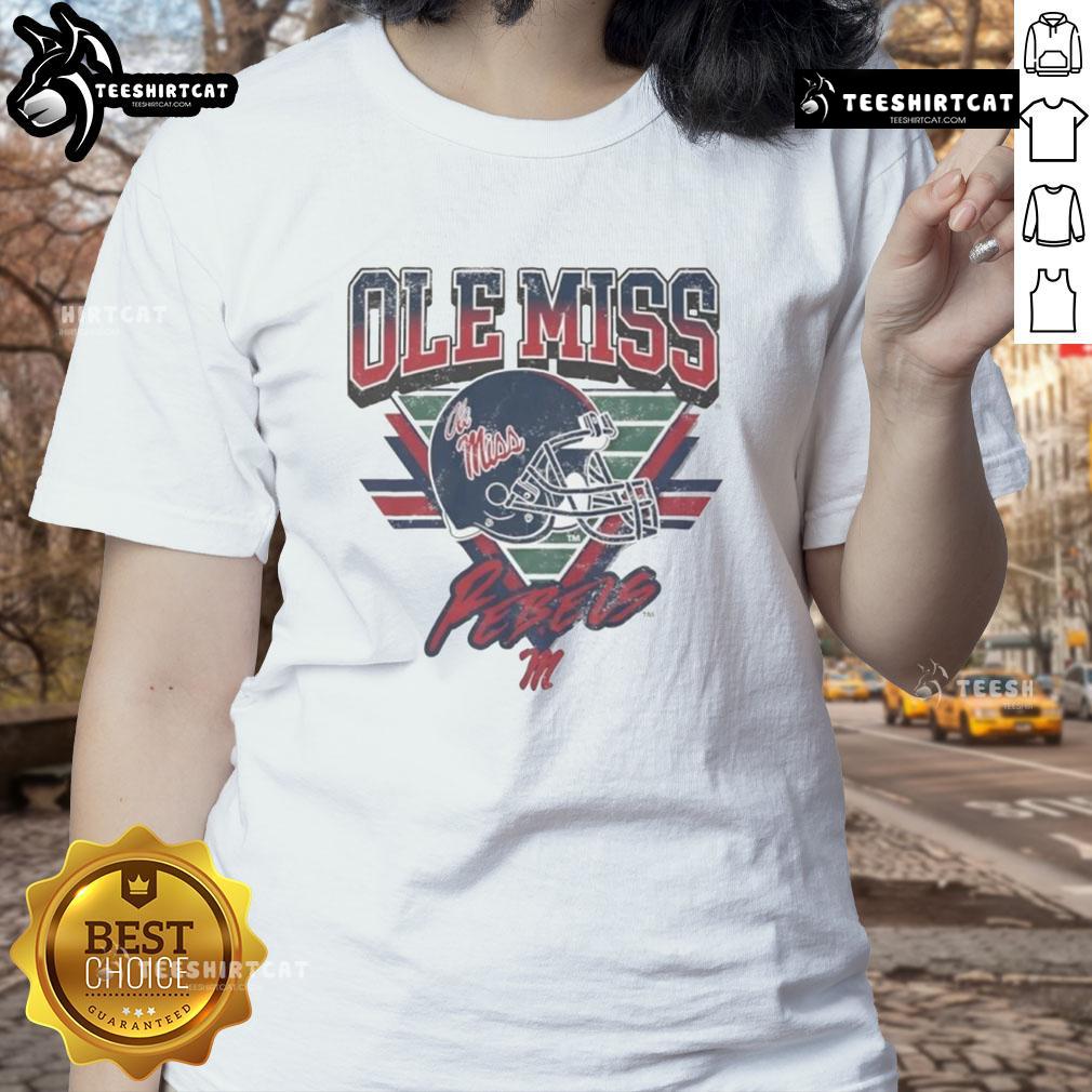Vintage ladies tee featuring the official Ole Miss Rebels triangle logo, perfect for fans and casual wear.
