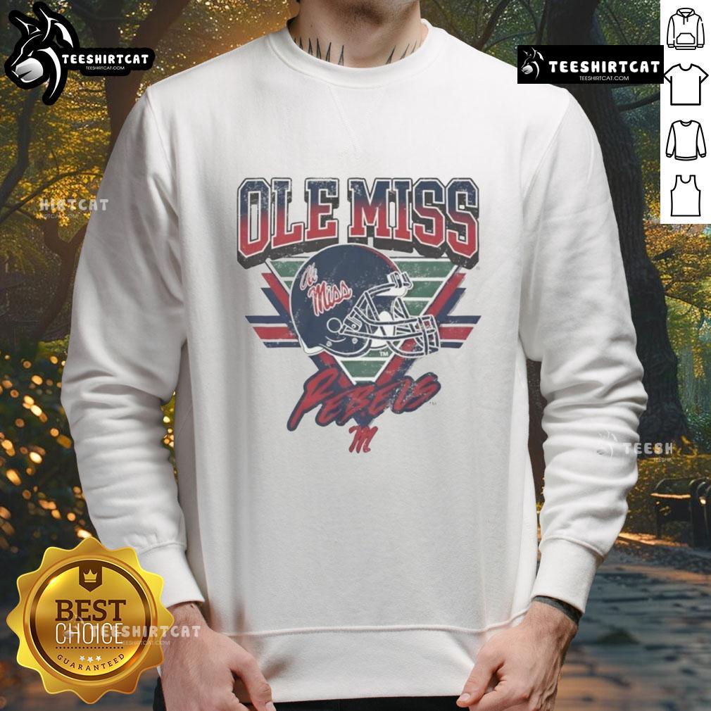 Alt Text: Vintage Ole Miss Rebels triangle sweatshirt featuring classic logo design, perfect for fans and casual wear.