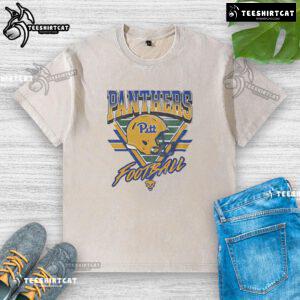 Official Pittsburgh Panthers Triangle Vintage Logo Helmet Washed T-Shirt featuring classic team colors and design.