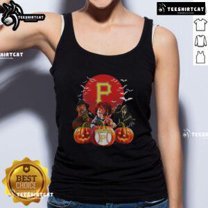Official Pittsburgh Pirates MLB Horror Movie Halloween tank top featuring spooky design and team logo, perfect for fans.