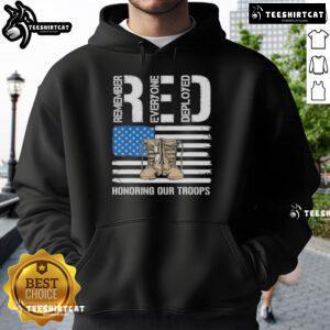 Official RED Honoring Our Troops Hoodie, featuring patriotic design and comfortable fit, perfect for supporting veterans.