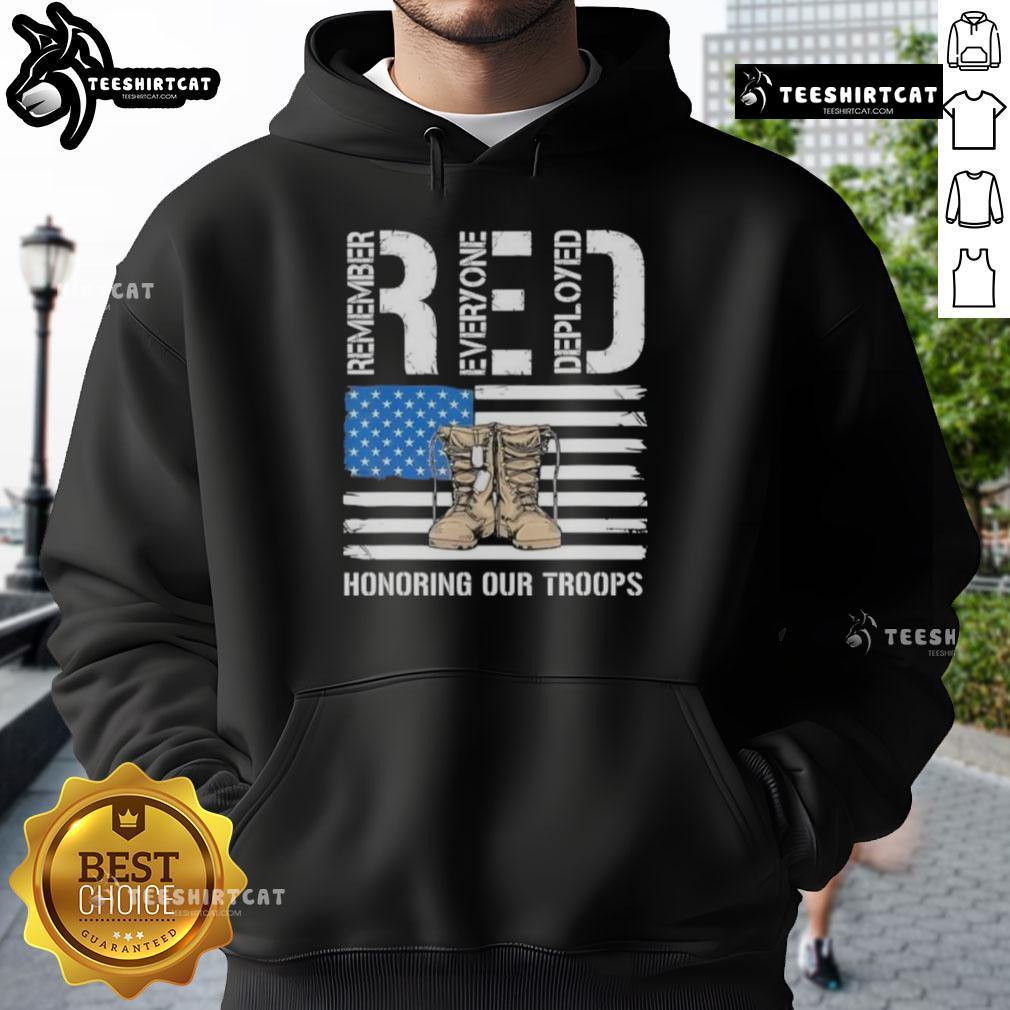 Official RED Honoring Our Troops Hoodie, featuring patriotic design and comfortable fit, perfect for supporting veterans.