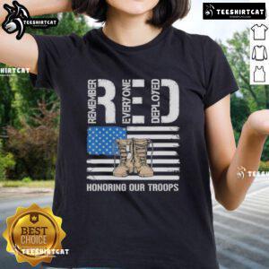 Official RED Honoring Our Troops Ladies Tee featuring a stylish design to support veterans and military service members.
