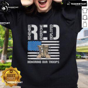 Official RED Honoring Our Troops Sweatshirt featuring patriotic design, perfect for supporting veterans and military appreciation.