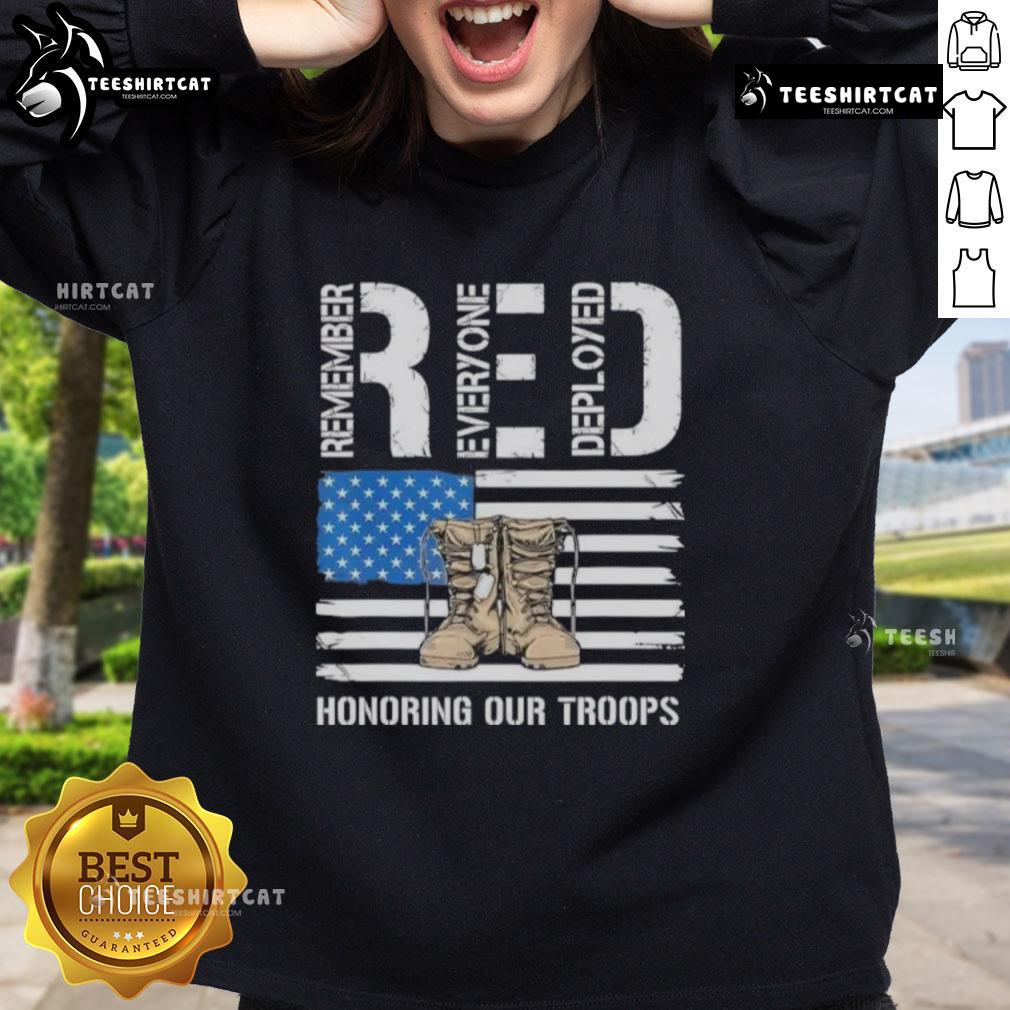 Official RED Honoring Our Troops Sweatshirt featuring patriotic design, perfect for supporting veterans and military appreciation.