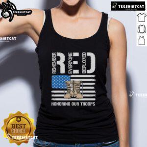 Alt Text: Official RED Honoring Our Troops tank top featuring patriotic design, perfect for celebrating and supporting veterans.