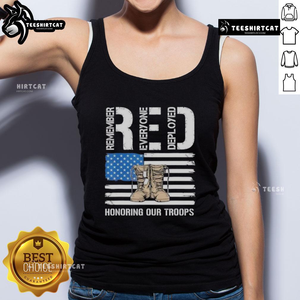 Alt Text: Official RED Honoring Our Troops tank top featuring patriotic design, perfect for celebrating and supporting veterans.