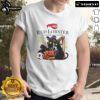 Official Red Lobster Black Cat Witch Pumpkin Haunted House Halloween T-Shirt featuring spooky designs for Halloween fun.