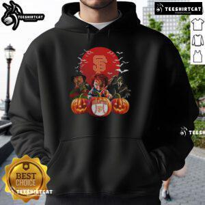 Official San Francisco Giants MLB Halloween hoodie featuring spooky graphics for fans and horror movie lovers.