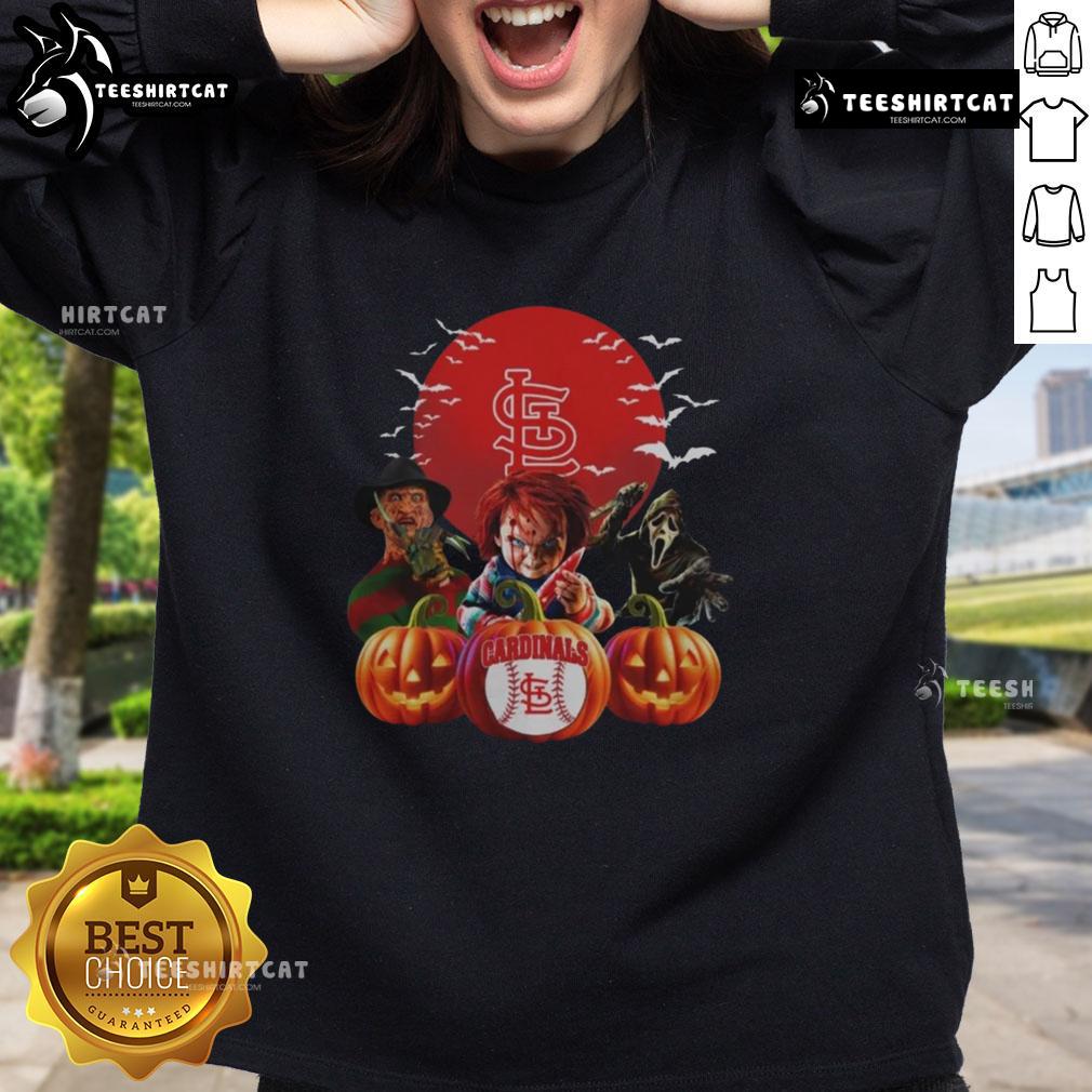Alt Text: Official St. Louis Cardinals MLB Horror Movie Halloween Sweatshirt featuring spooky graphics and team logo.