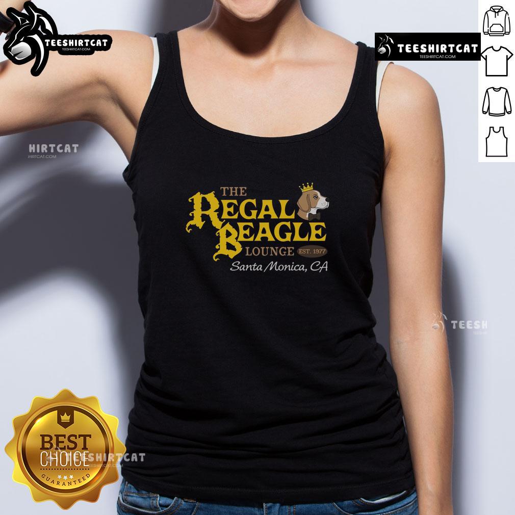 Official The Regal Beagle Lounge Est 1977 tank top featuring a stylish design for fans of iconic bar apparel.