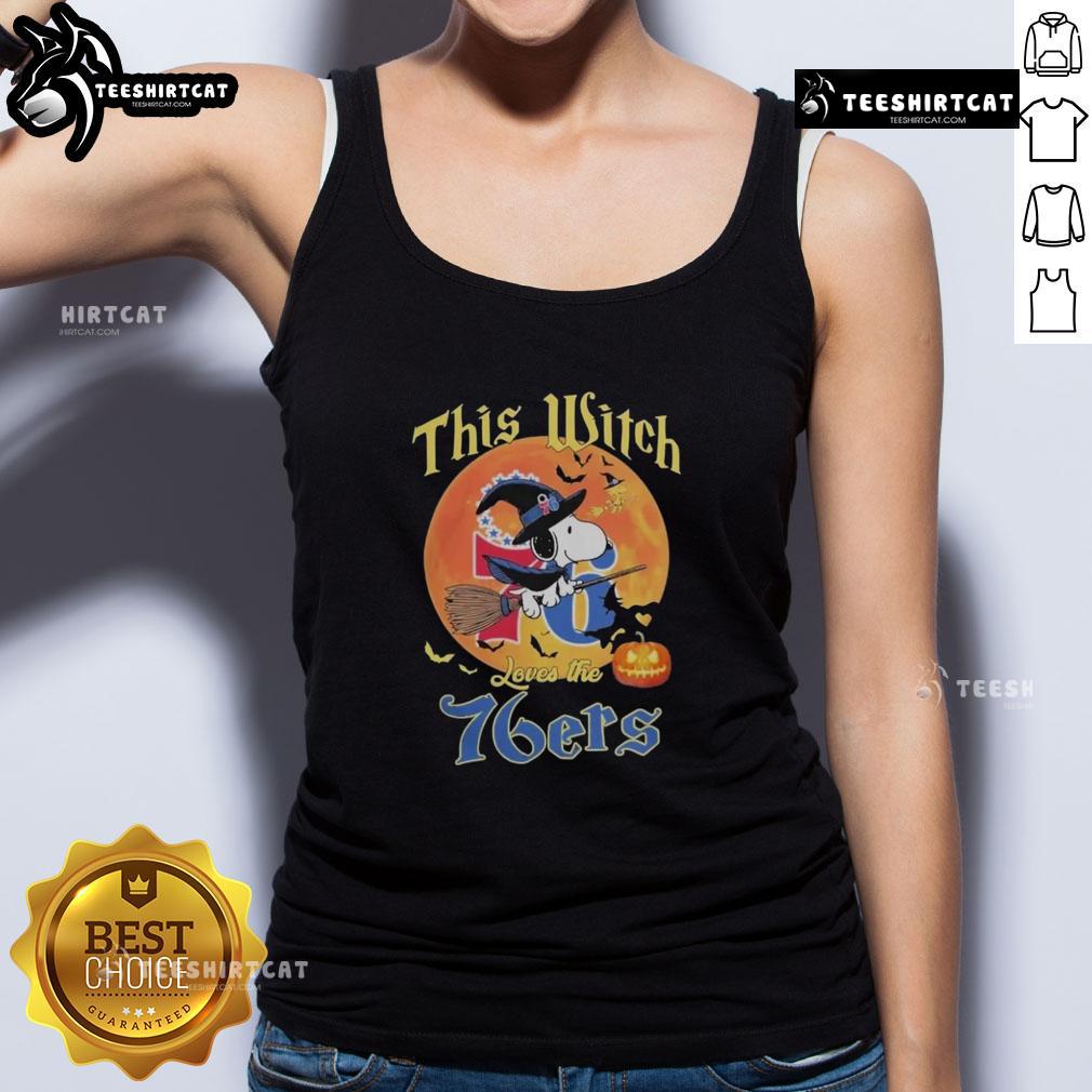 Official This Witch Loves The Philadelphia 76ers Snoopy Halloween Tank Top featuring a playful design perfect for fans.