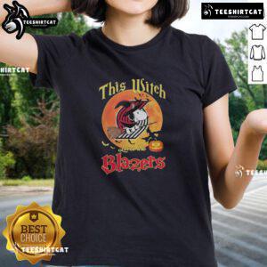 Official This Witch Loves The Portland Trail Blazers Snoopy Halloween Ladies Tee featuring a playful design.