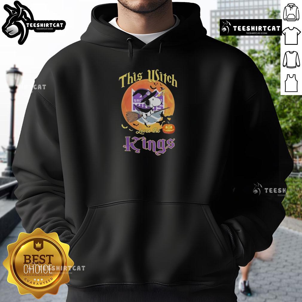 Official Snoopy Halloween hoodie for fans who love the Sacramento Kings, featuring a playful witch design.