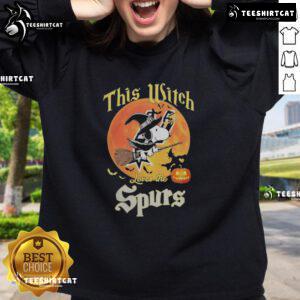 Official This Witch Loves The San Antonio Spurs Snoopy Halloween Sweatshirt featuring a playful witch and team logo.