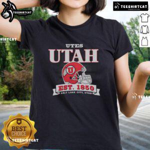 Official Utah Utes Stripe Splash Ladies Tee featuring vibrant stripes and team logo, perfect for Utes fans.