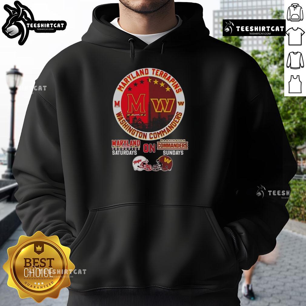 Original Maryland Terrapins and Washington Commanders hoodie featuring a city skyline logo, perfect for game days.