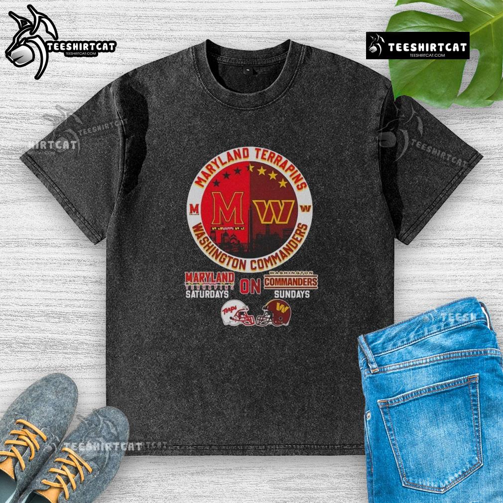 Alt Text: Original Maryland Terrapins and Washington Commanders skyline logo washed t-shirt for stylish game day wear.