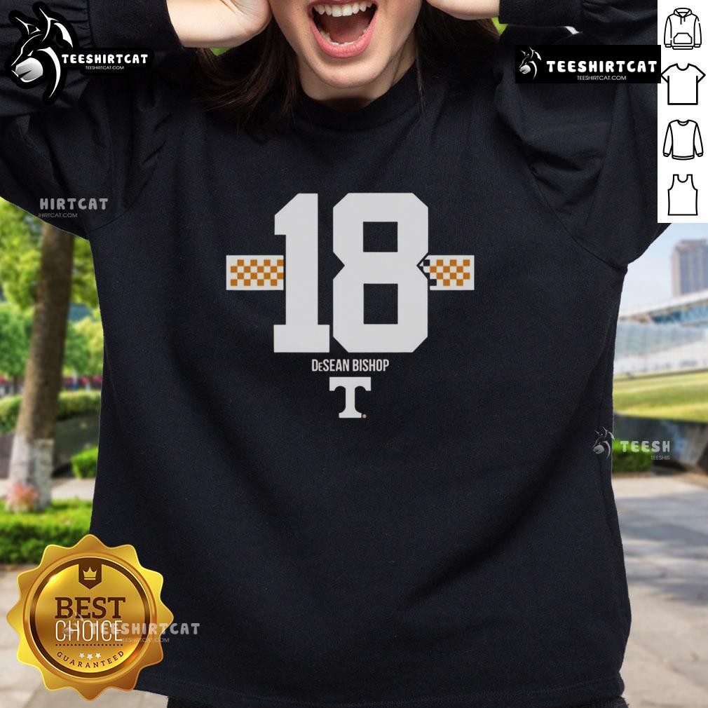 Alt Text: Original Tennessee Volunteers Football DeSean Bishop checkered stripe sweatshirt for fans and athletes.