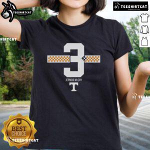 Original Tennessee Volunteers football ladies tee featuring Jermod McCoy's 3 checkered stripe design in vibrant colors.