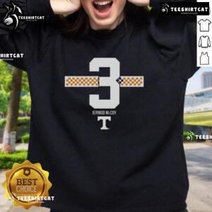 Original Tennessee Volunteers Football Jermod McCoy 3 Checkered Stripe Sweatshirt featuring team colors and logo.