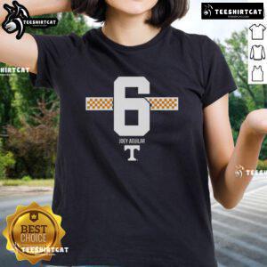 Original Tennessee Volunteers Football Joey Aguilar 6 Checkered Stripe Ladies Tee, perfect for fans and game day.