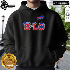 Alt Text: Premium Buffalo Bills B-LO logo hoodie featuring vibrant team colors and soft, comfortable fabric for fans.
