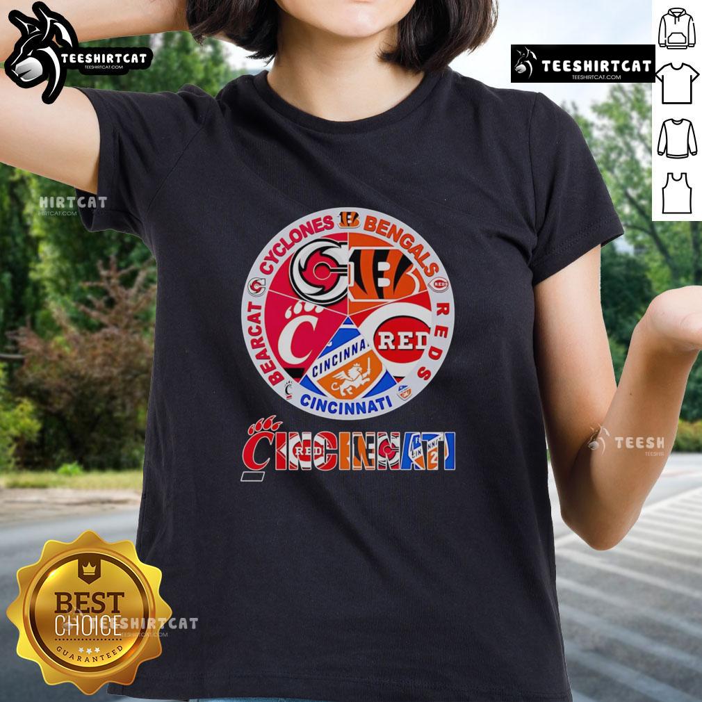 Premium Cincinnati Sports Cyclones Bengals Reds Bearcat Logo Ladies Tee showcasing vibrant team spirit and style.