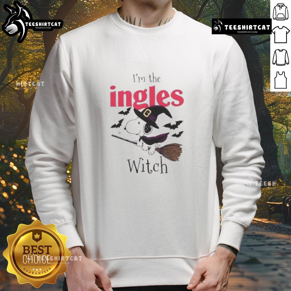 Alt Text: Premium I'm The Ingles Witch Snoopy Halloween sweatshirt featuring a playful design perfect for Halloween celebrations.