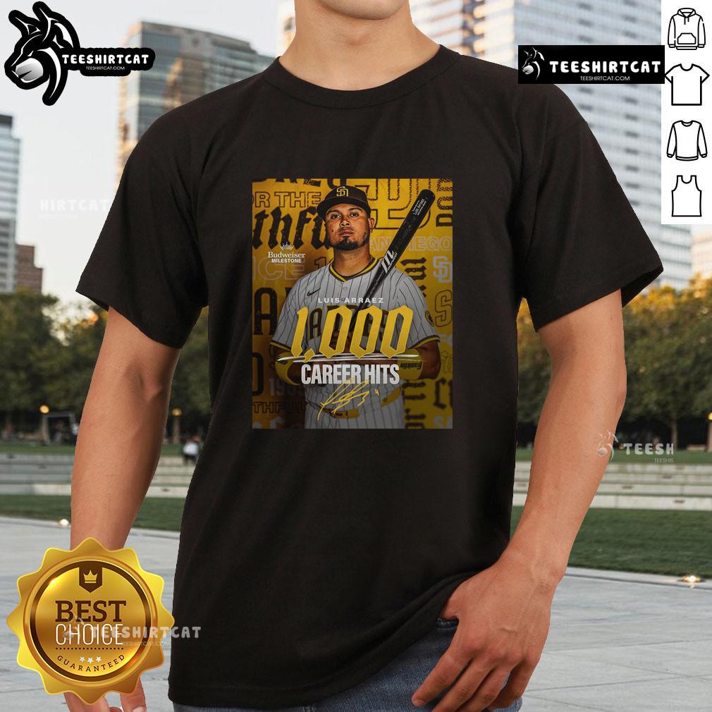 Premium Luis Arraez San Diego Padres MLB t-shirt featuring a signature poster design celebrating 1000 career hits.