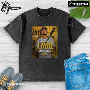 Premium Luis Arraez San Diego Padres MLB 1000 Career Hits signature poster on a washed t-shirt design.