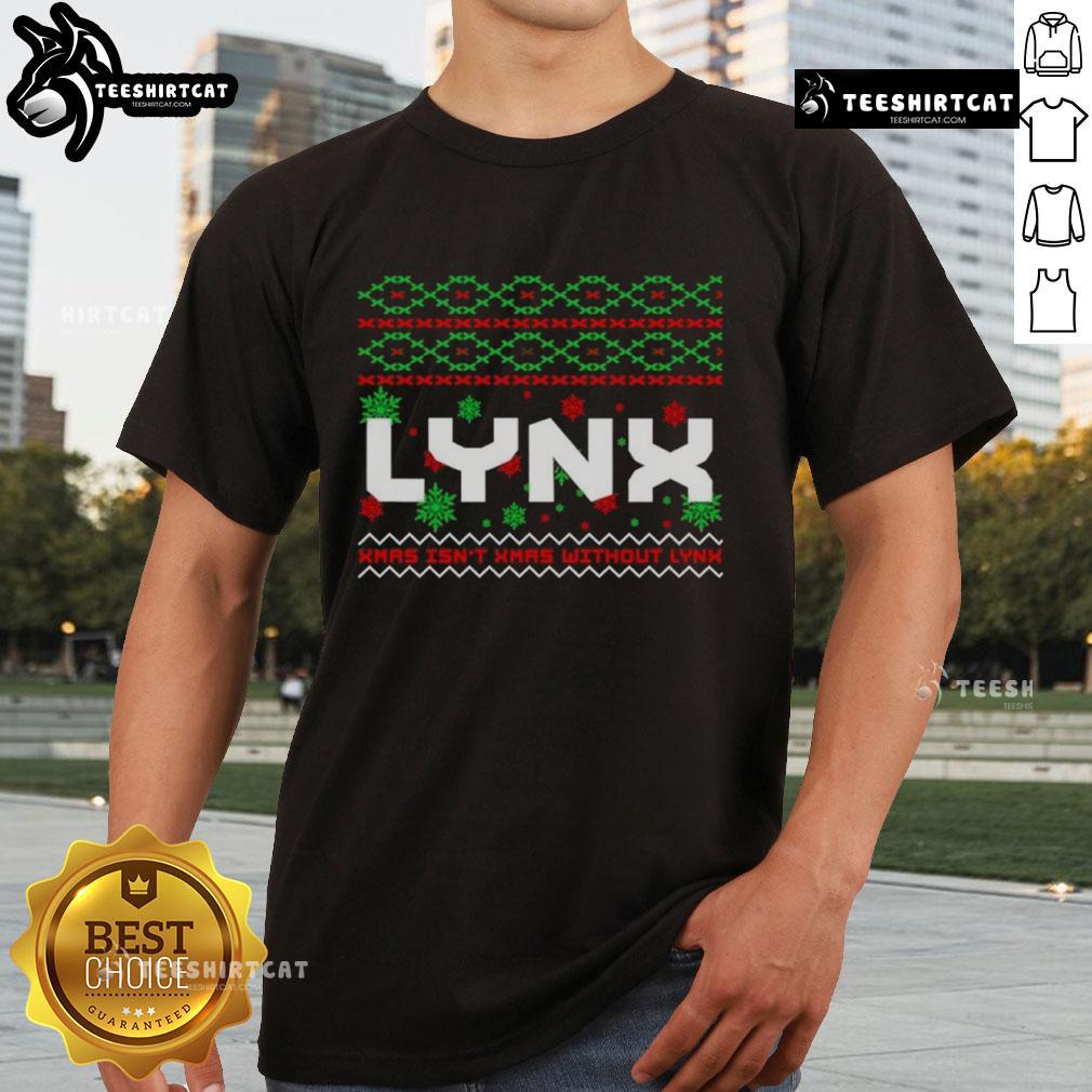 Premium Lynx Ugly Christmas T-Shirt featuring a festive design with a playful lynx graphic and vibrant holiday colors.