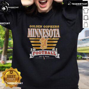 Alt Text: Premium Minnesota Golden Gophers vintage stripe splash sweatshirt showcasing a stylish design in team colors.