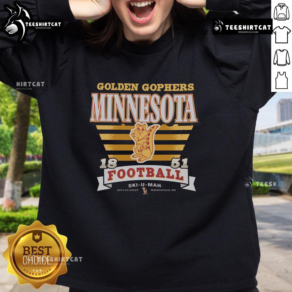 Alt Text: Premium Minnesota Golden Gophers vintage stripe splash sweatshirt showcasing a stylish design in team colors.