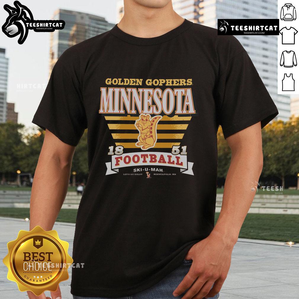 Alt Text: Premium Minnesota Golden Gophers Vintage Stripe Splash T-Shirt featuring bold stripes and a classic logo design.