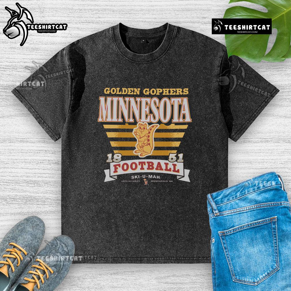 Alt Text: Premium Minnesota Golden Gophers Vintage Stripe Splash Washed T-Shirt featuring retro design and vibrant colors.