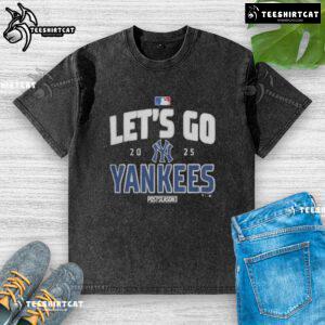 Premium New York Yankees Baseball 2025 postseason 'Let's Go Team' washed t-shirt in navy blue, perfect for fans.