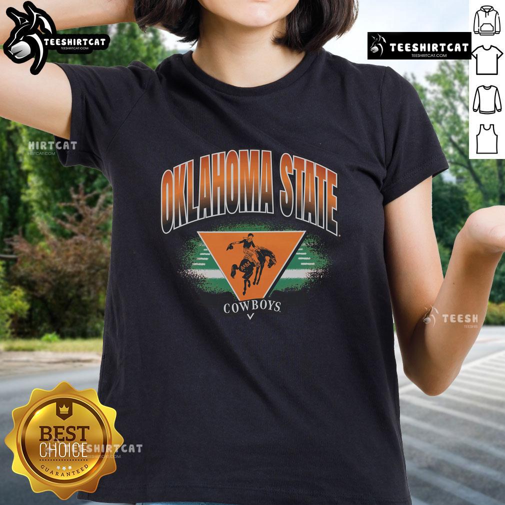 Alt Text: Premium Oklahoma State Cowboys vintage arena fade ladies tee featuring a stylish design for fans.