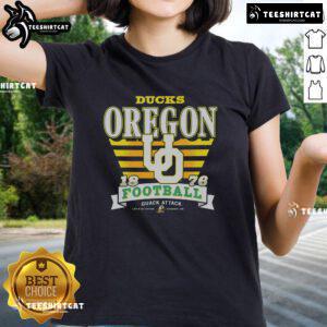 Premium Oregon Ducks Stripe Splash Ladies Tee featuring vibrant colors and a stylish design perfect for fans.