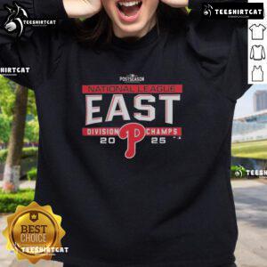 Premium Philadelphia Phillies MLB 2025 NL East Division Title postseason locker room sweatshirt for fans.