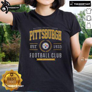 Premium Pittsburgh Steelers Football Club Ladies Tee in black with team logo, perfect for fans and casual wear.