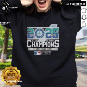 Alt Text: Premium Seattle Mariners 2025 MLB Postseason AL Division Series Champions sweatshirt in team colors with logo.