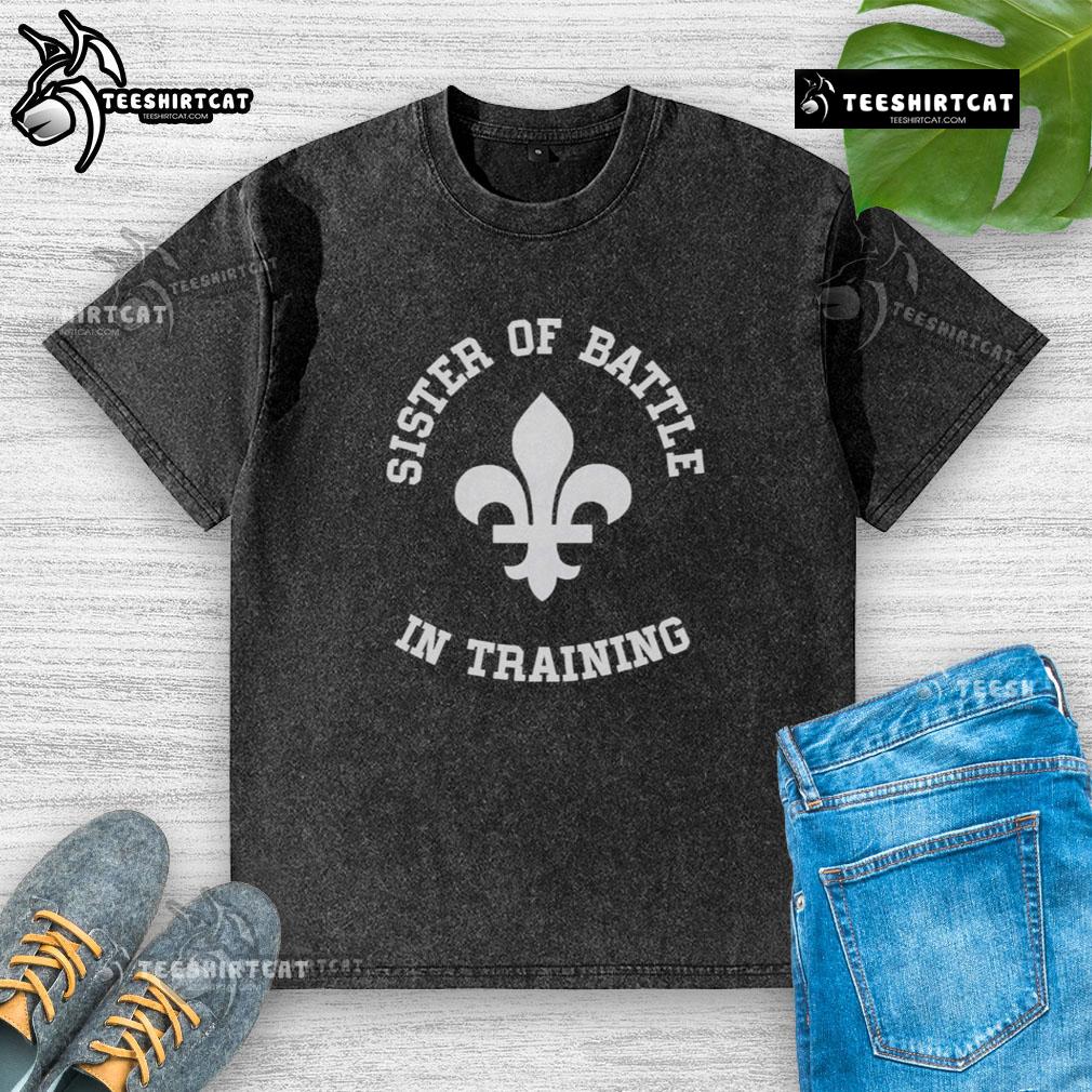 Premium Sister of Battle in Training Washed T-Shirt featuring a stylish design for tabletop gaming enthusiasts.