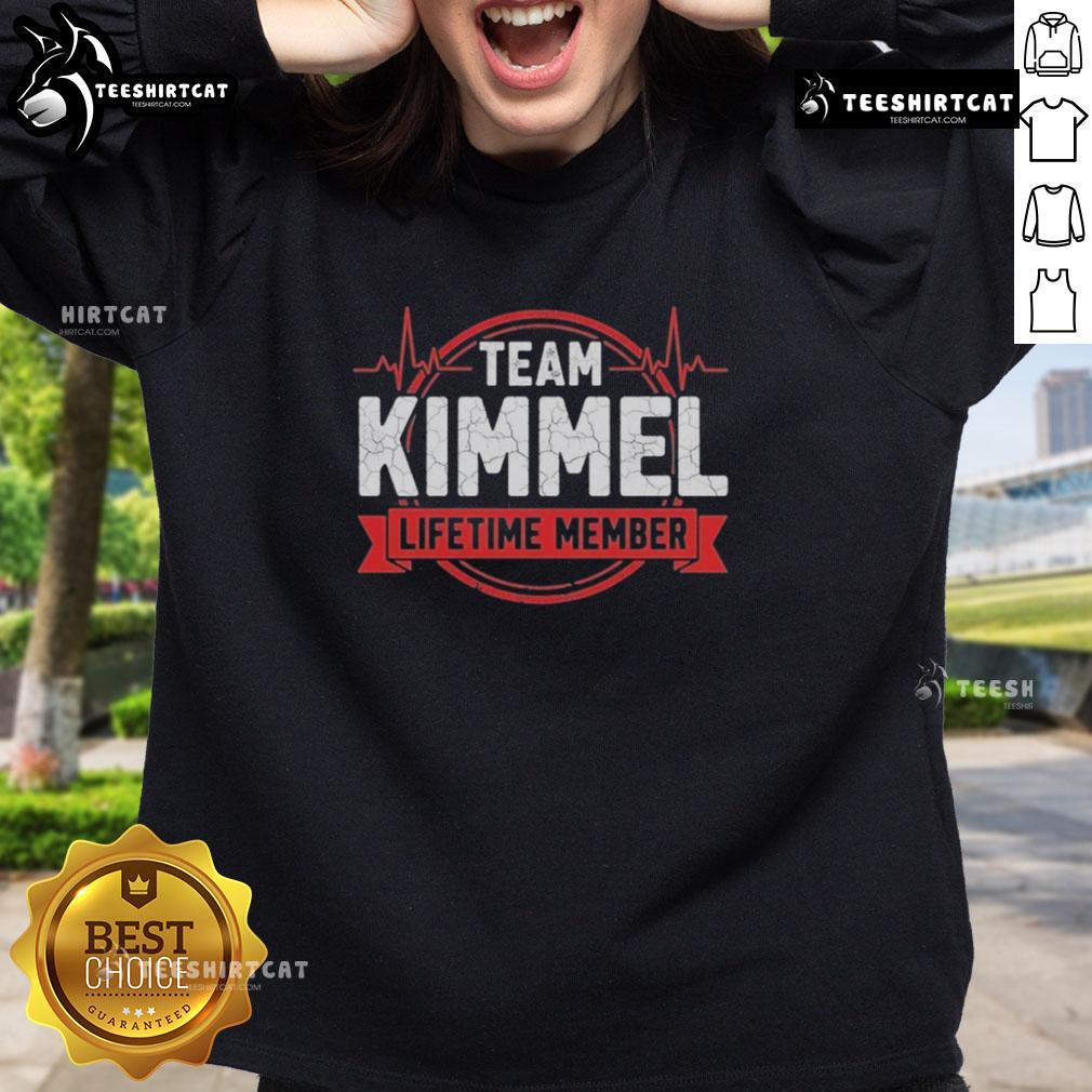 Premium Team Kimmel Lifetime Member Sweatshirt in navy blue, featuring embroidered logo and cozy design for ultimate comfort.