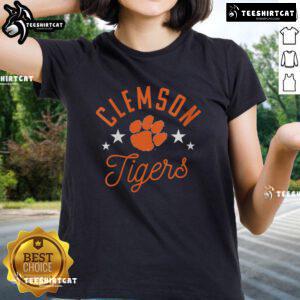 Pretty Clemson Tigers paws ladies tee featuring vibrant colors and a stylish design, perfect for fans.
