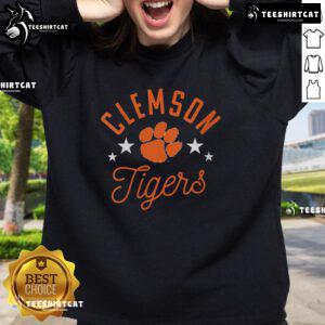 Alt Text: Cozy Pretty Clemson Tigers Paws Sweatshirt featuring vibrant paw print design, perfect for fans and stylish wear.