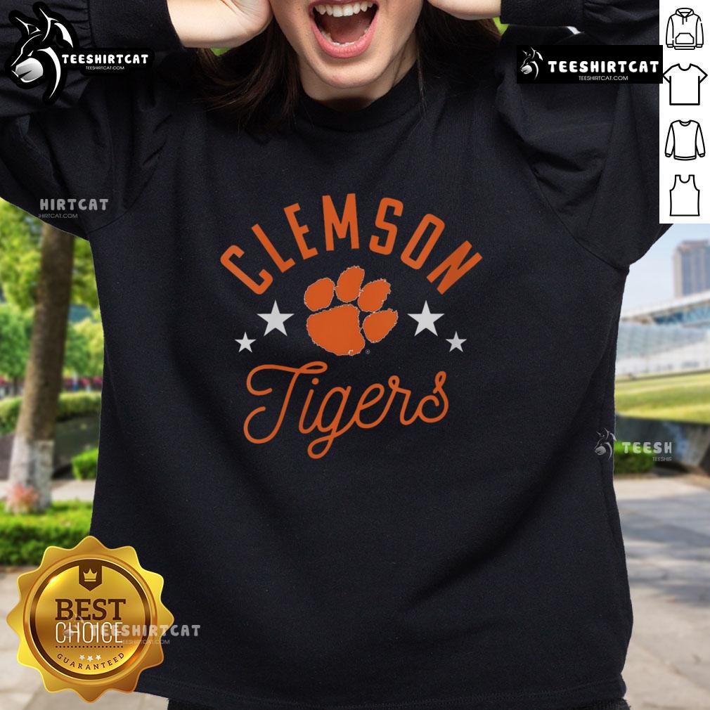 Alt Text: Cozy Pretty Clemson Tigers Paws Sweatshirt featuring vibrant paw print design, perfect for fans and stylish wear.